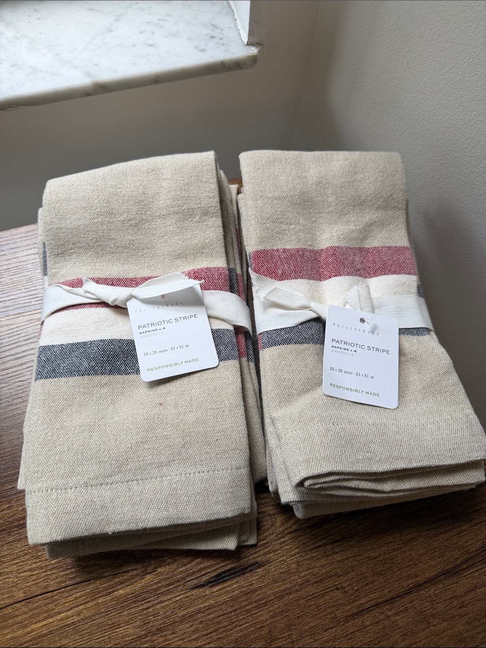Pottery barn 100% cotton patriotic stripe napkins x8